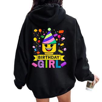 Building Bricks Girl Birthday Party Hat Master Builder Block Women Oversized Hoodie Back Print - Thegiftio UK