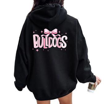 Bulldogs Dog Lover Pink Coquette Bow Preppy Floral Women Oversized Hoodie Back Print - Thegiftio UK