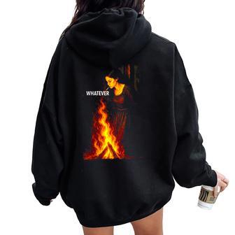 Burning Smoking Witch Pyre Halloween Dark Humor Gothic Women Oversized Hoodie Back Print - Thegiftio UK