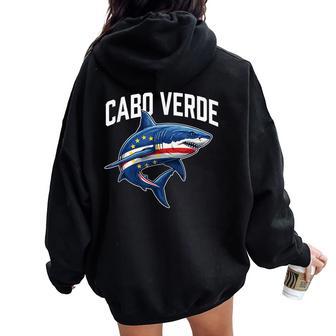 Cabo Verde Flag Shark Kids Cape Cabo Verdeans Women Oversized Hoodie Back Print - Thegiftio UK