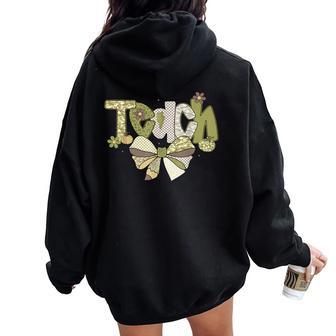 Camo Teach Coquette Bow Retro Camouflage Teacher Women Oversized Hoodie Back Print | Seseable UK