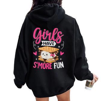 Camping Smores Girls Have S'more Fun Cute Kawaii Smores Women Oversized Hoodie Back Print - Thegiftio UK