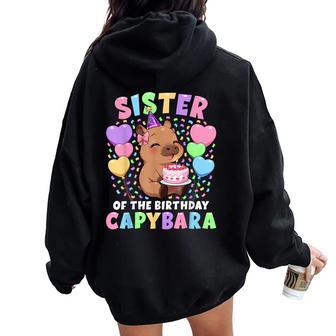 Capybara Birthday Family Sister Of The Birthday Capybara Women Oversized Hoodie Back Print - Thegiftio UK