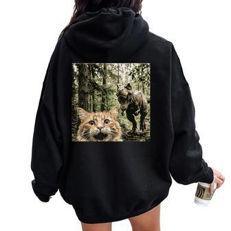 Cat Dinosaur Trex Selfie Meme Boys Kids Women Women Oversized Hoodie Back Print - Thegiftio UK