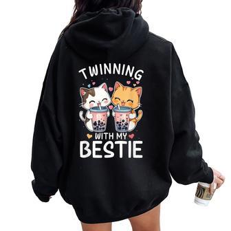Cat Twinning With My Bestie Friends Spirit Week Girls Kids Women Oversized Hoodie Back Print - Thegiftio UK