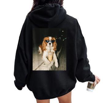 Cavalier King Charles Spaniel Drinking Iced Coffee Dog Lover Women Oversized Hoodie Back Print | Seseable UK