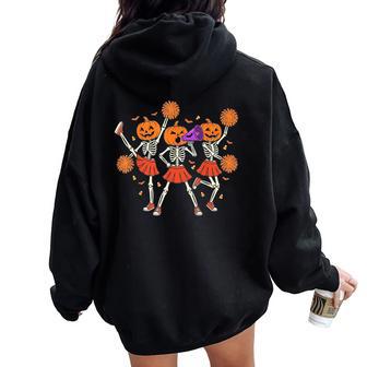 Cheer Girl Pumpkin Skeleton Halloween Girls Kids Cheerleader Women Oversized Hoodie Back Print - Thegiftio UK