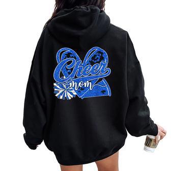 Cheer Mom Blue Megaphone Pom Pom Heart Cheerleader Spirit Women Oversized Hoodie Back Print - Thegiftio UK