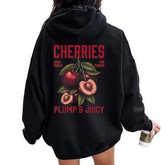 Cherry Fruit Vintage Label Botanical Plump Juicy Women Oversized Hoodie Back Print - Thegiftio UK