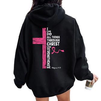 Christian Breast Cancer Awareness Pink Ribbon Cross Faith Women Oversized Hoodie Back Print - Thegiftio UK