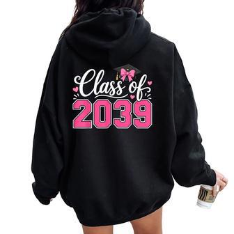 Class Of 2039 Grow With Me Graduation Pink Coquette Bow Girl Women Oversized Hoodie Back Print - Thegiftio UK