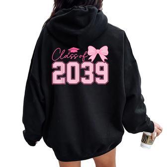Class Of 2039 Grow With Me Graduation Pink Coquette Bow Girl Women Oversized Hoodie Back Print - Thegiftio UK