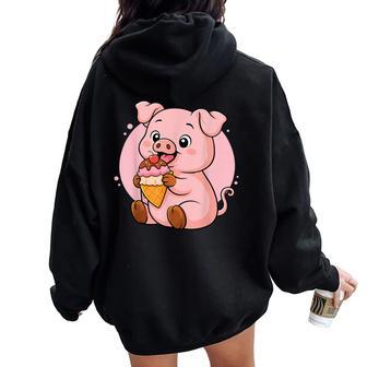 Cochon Mangeant De La Crème Glacée Graphique Garçons Et Filles Amoureux Des Cochons Sweat à capuche oversize pour femme avec imprimé dans le dos - Cadeauxyz