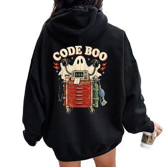 Code Boo Medical Halloween Icu Nurse Boo Crew Women Oversized Hoodie Back Print - Thegiftio UK