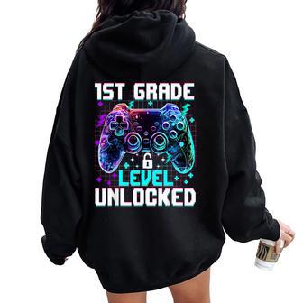 Controller 1St Grade Level Unlocked First Day Of School Boys Women Oversized Hoodie Back Print - Thegiftio UK