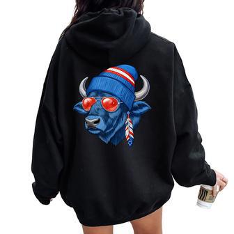 Cool Buffalo Wearing A Beanie And Sunglasses For Women Women Oversized Hoodie Back Print - Thegiftio UK