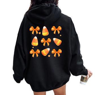 Coquette Bow Candy Corn Retro Halloween Kids Women Oversized Hoodie Back Print - Thegiftio UK