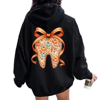 Coquette Bow Fall Tooth Dental Assistant Hygiene Oral Rdh Women Oversized Hoodie Back Print - Thegiftio UK