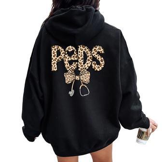 Coquette Bow Peds Grad Leopard Pediatric Rn Nurse Week Women Oversized Hoodie Back Print - Thegiftio UK