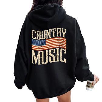 Country Musique Rétrointage Guitare Drapeau Américain Sweat à capuche oversize pour femme avec imprimé dans le dos - Cadeauxyz