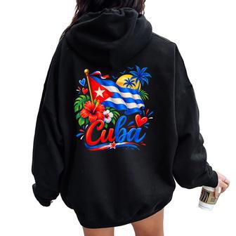 Cuba Hispanic Heritage Month Cuban Flag Girls Women Women Oversized Hoodie Back Print - Thegiftio UK