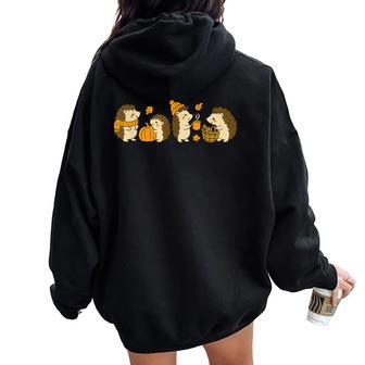 Cute Autumn Hedgehog Fall Season Cartoon Women Oversized Hoodie Back Print - Thegiftio UK