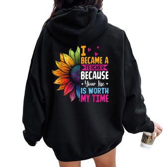 Cute I Became A Teacher Because Your Life Is Worth My Time Women Oversized Hoodie Back Print - Thegiftio UK