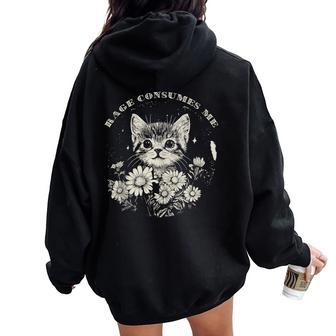 Cute Cat Rage Consumes Me Sarcastic Kitten Flower Women Oversized Hoodie Back Print - Thegiftio UK