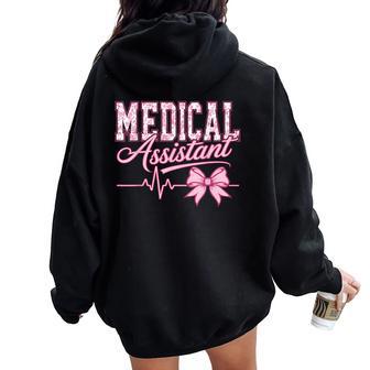Cute Floral Pink Nurse Coquette Bow Medical Assistant Women Oversized Hoodie Back Print - Thegiftio UK