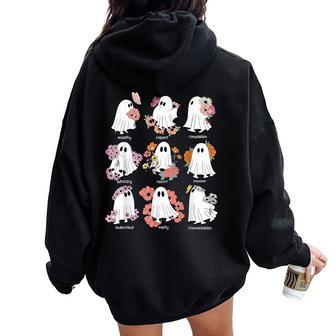 Cute Ghost Floral Social Worker Halloween Retro Social Work Women Oversized Hoodie Back Print | Seseable UK