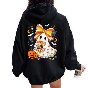 Cute Halloween Ghosts Spooky Bow Candy Corn Kids Girl Women Oversized Hoodie Back Print | Seseable UK