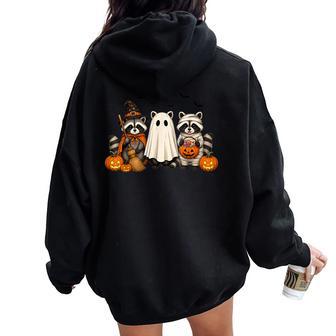 Cute Halloween Raccoons Witch Ghost Mummy Pumpkins Women Women Oversized Hoodie Back Print - Thegiftio UK