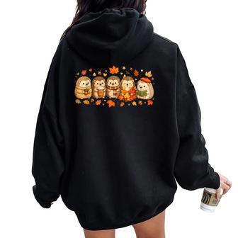 Cute Hedgehog Cozy Autumn Leaves Fall Thanksgiving Women Oversized Hoodie Back Print - Thegiftio UK