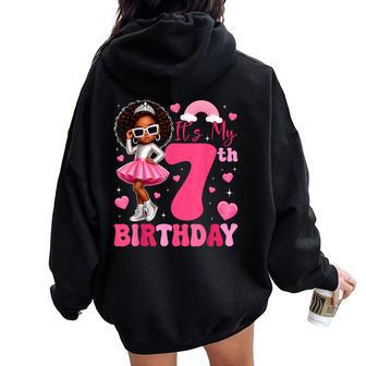 Cute It's My 7Th Birthday Afro Girls Bday 7 Years Old Party Women Oversized Hoodie Back Print - Thegiftio UK