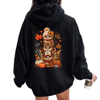 Cute Owl Leopard Bow Fall Autumn Pumpkin For Women Women Oversized Hoodie Back Print - Thegiftio UK