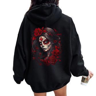 Cute Sugar Woman Day Of The Dead Pink Girl Women Oversized Hoodie Back Print - Thegiftio UK
