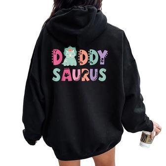 Daddy Saurus Dad Dinosaur Three Rex Birthday Boy Girl Women Oversized Hoodie Back Print - Thegiftio UK