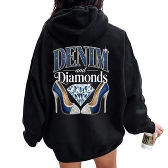 Denim & Diamonds High Heels Girls Cowgirls Women Oversized Hoodie Back Print - Thegiftio UK