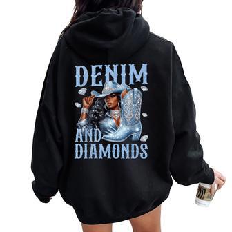 Denim Diamonds Western Cowgirl Southern Country Black Women Women Oversized Hoodie Back Print | Seseable UK