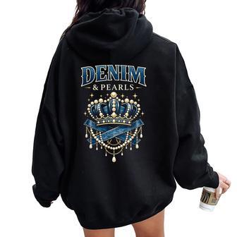 Denim And Pearls Western Cowgirl Ladies Girls Women Women Oversized Hoodie Back Print - Thegiftio UK