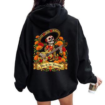 Dia De Los Muertos Sugar Skull Floral Skeleton Guitar Men Women Oversized Hoodie Back Print | Seseable UK