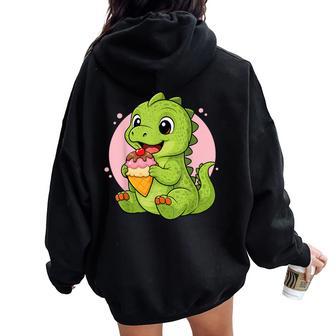 Dinosauro Mangiare Gelato Grafica Ragazzi Ragazze Dinosauro Amante Felpa con cappuccio oversize da donna con stampa posteriore - Novitaregali