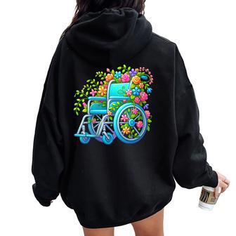 Diseño Caprichoso Deilla De Ruedas Adornado Con Flores Cuello Women Oversized Hoodie Back Print - Regaloses