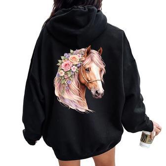 Disfraz De Caballo Floral Para Niña In Mangas Women Oversized Hoodie Back Print - Regaloses