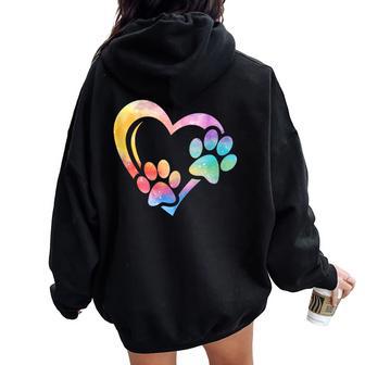 Dog Paw Print Heart Paw Dog Mom Dog Lover Women Oversized Hoodie Back Print - Thegiftio UK