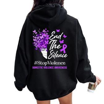 Domestic Violence Awareness Ribbon Purple Support Women Oversized Hoodie Back Print - Thegiftio UK
