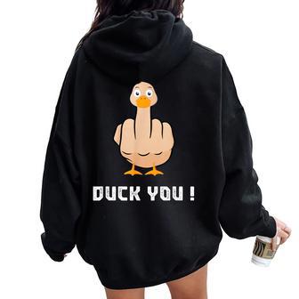 Duck You Duck Lover ひっくり返す鳥 クワック ダッキー 皮肉 レディース オーバーサイズ パーカー バックプリント - Kawaiitshirt