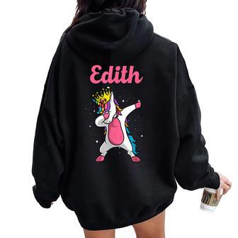 Edith Cadeau D'anniversaire Personnalisé Licorne Queen Sweat à capuche oversize pour femme avec imprimé dans le dos - Cadeauxyz