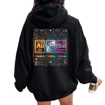 Elementos De Conciencia Del Autismo Tabla Periódica Asd Único Fuerte Cuello Women Oversized Hoodie Back Print - Regaloses