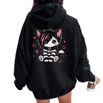 Emo Goth Black Kitten K-Pop Boy Girl N Grunge Punk Women Oversized Hoodie Back Print - Thegiftio UK